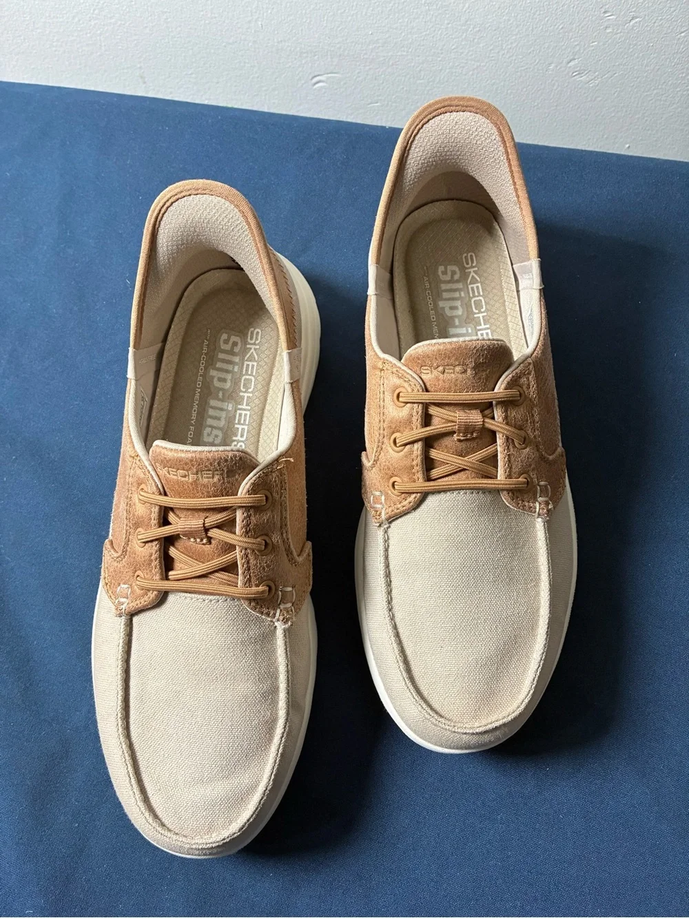 Skechers Men’s Slip-In Canvas Loafers in Beige and Tan
